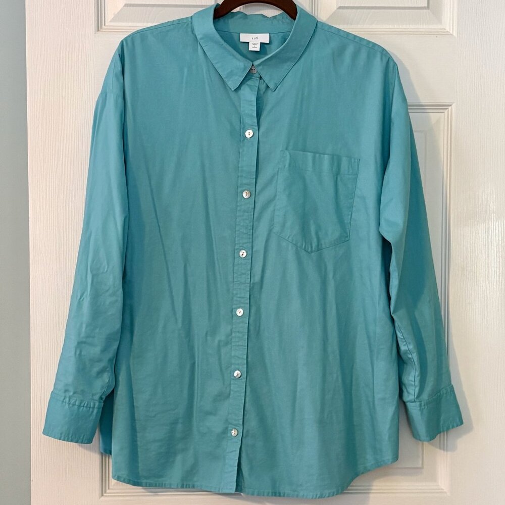 J. Jill Turquoise Rayon/Cotton Blend Blouse Sz LP